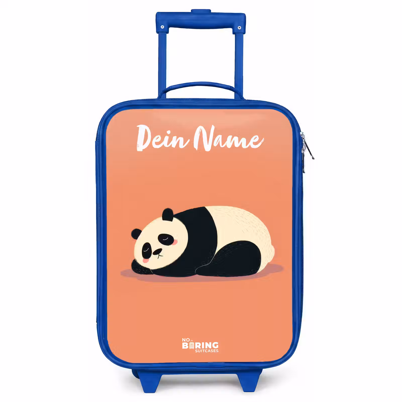 Kinderkoffer Blau mit Name - Panda - Schlafend - Orange — 1
