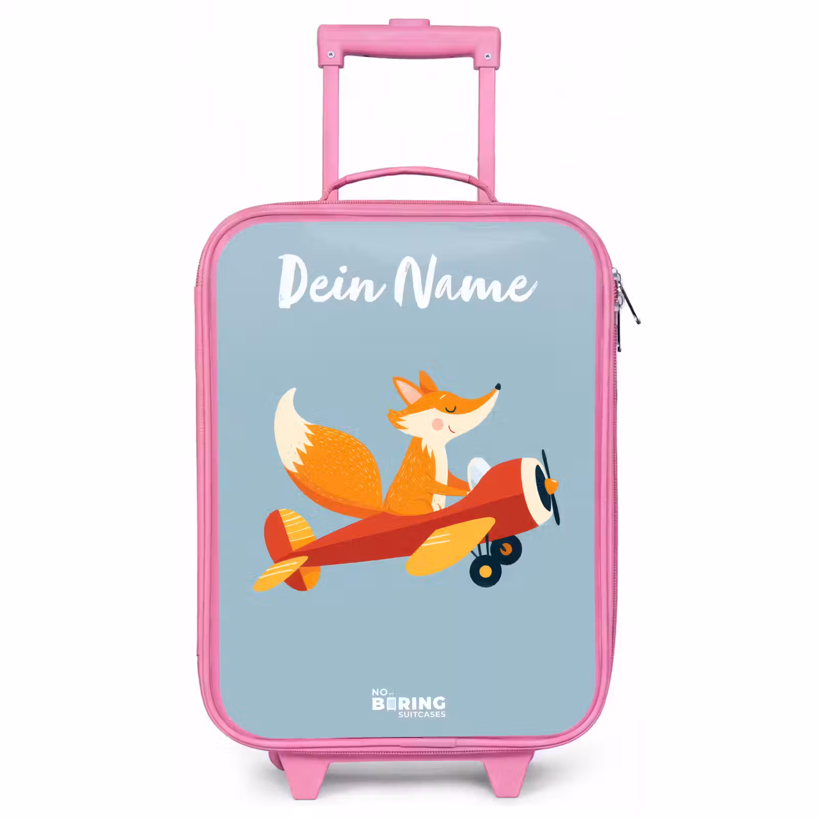 Kinderkoffer Rosa mit Name - Fuchs - Flugzeug - Fliegen — 1