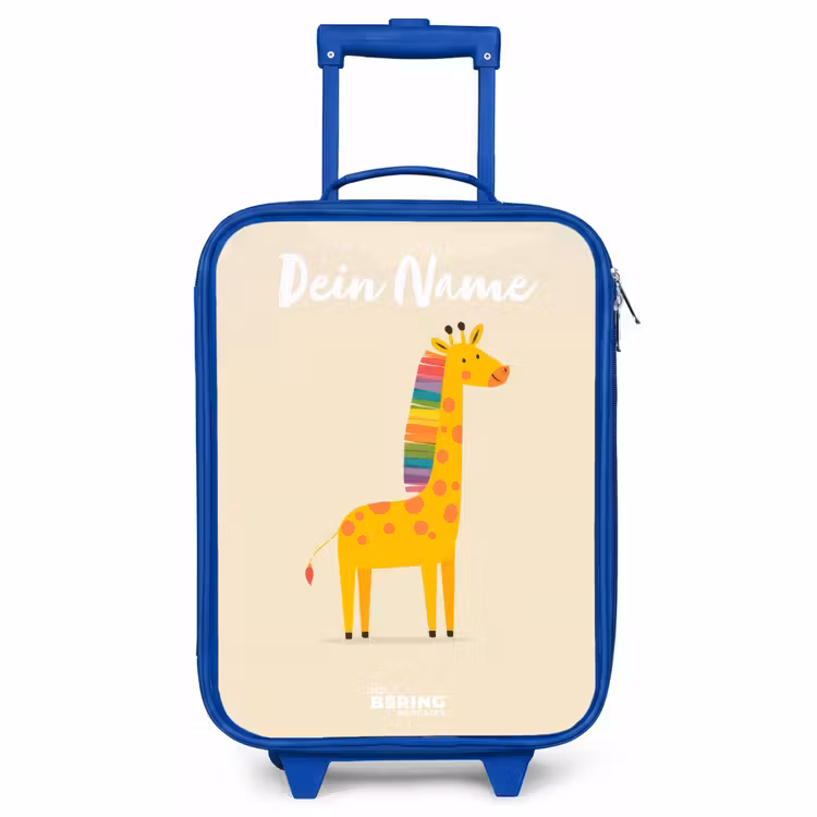 Kinderkoffer Blau mit Name - Giraffe - Tier - Farbenfroh — 1