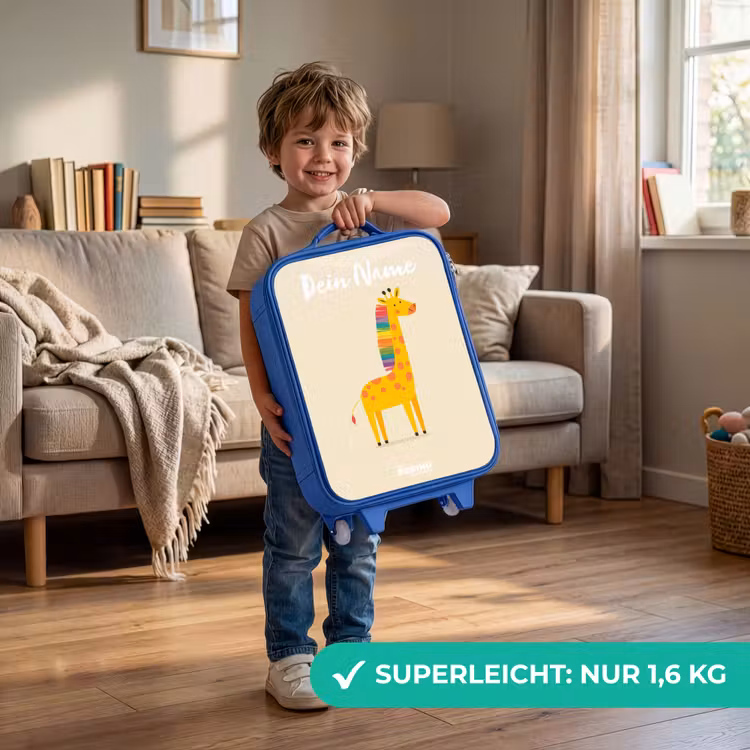Kinderkoffer Blau mit Name - Giraffe - Tier - Farbenfroh — 3