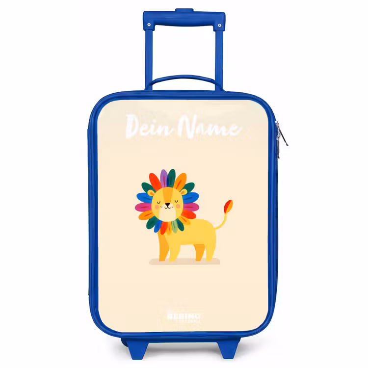 Kinderkoffer Blau mit Name - Löwe - Mähne - Farbenfroh — 1