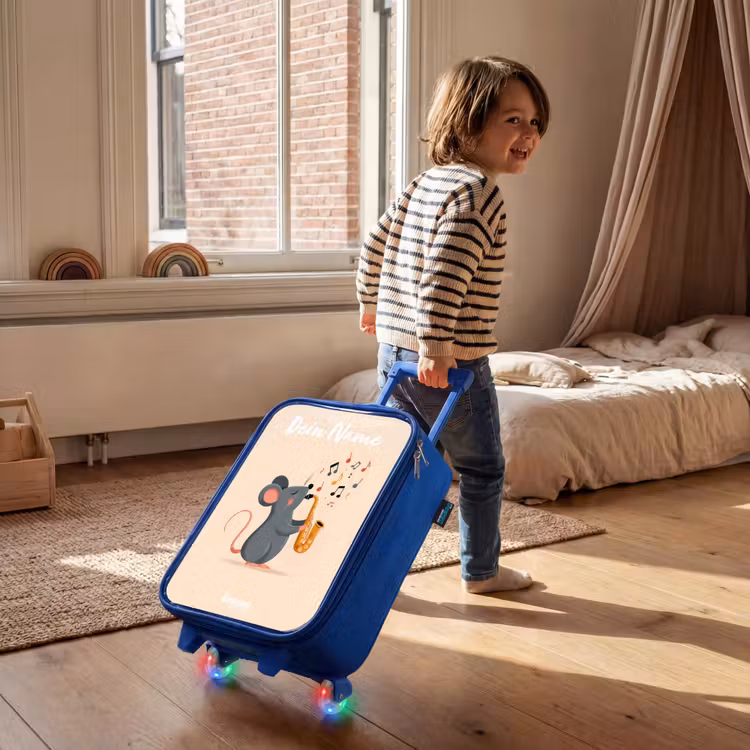 Kinderkoffer Blau mit Name - Maus - Saxophon - Musik — 2