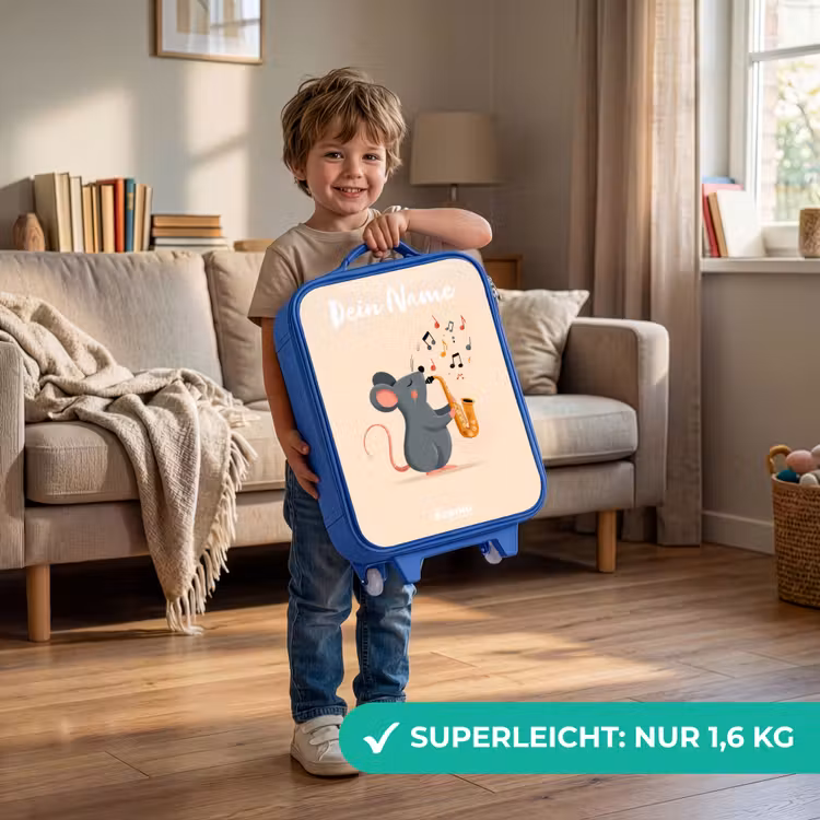 Kinderkoffer Blau mit Name - Maus - Saxophon - Musik — 3