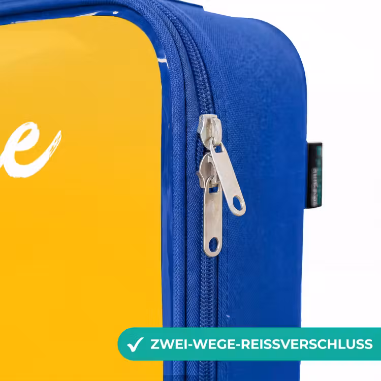 Kinderkoffer Blau mit Name - Nilpferd - Vögel - Gelb — 5