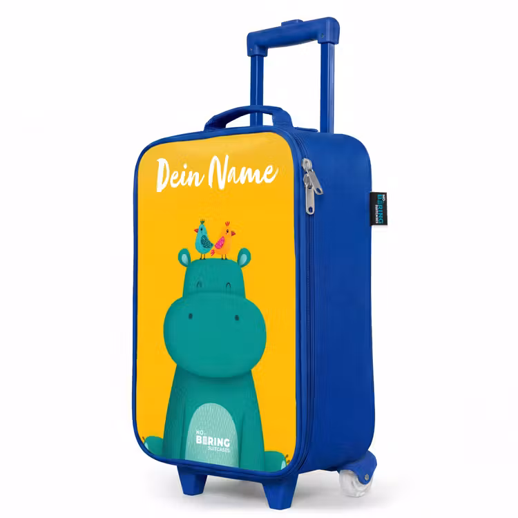 Kinderkoffer Blau mit Name - Nilpferd - Vögel - Gelb — 8