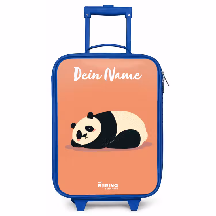 Kinderkoffer Blau mit Name - Panda - Schlafend - Orange — 1