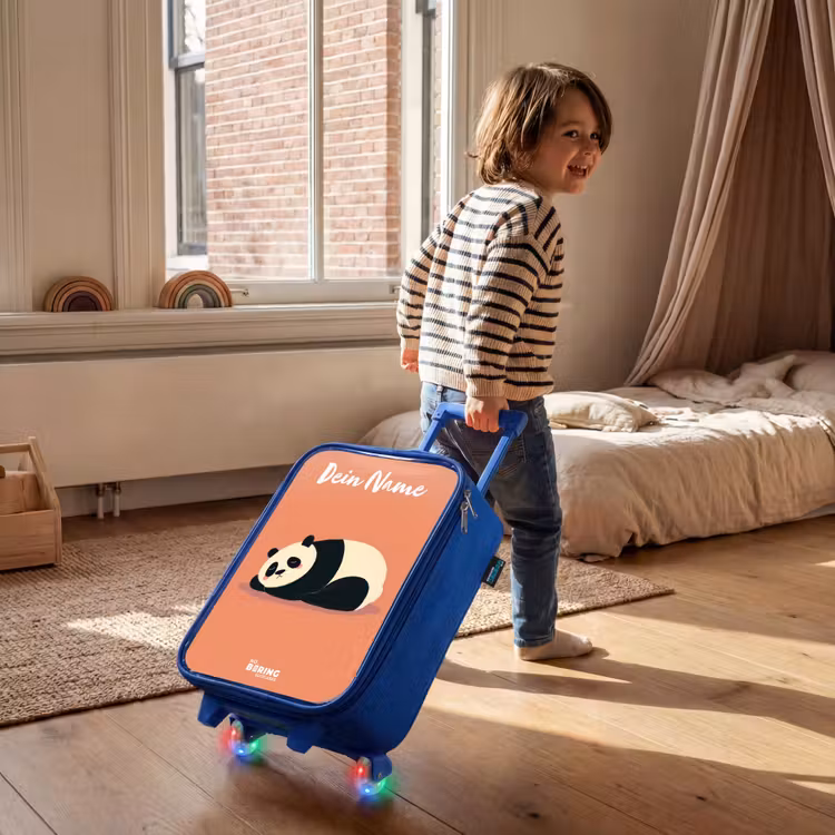 Kinderkoffer Blau mit Name - Panda - Schlafend - Orange — 2