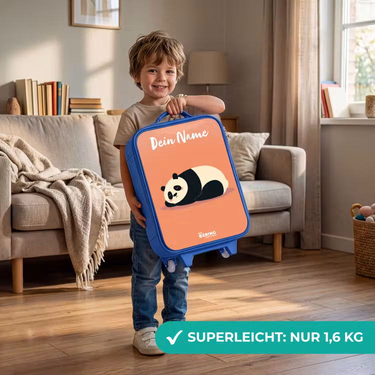 Kinderkoffer Blau mit Name - Panda - Schlafend - Orange — 3