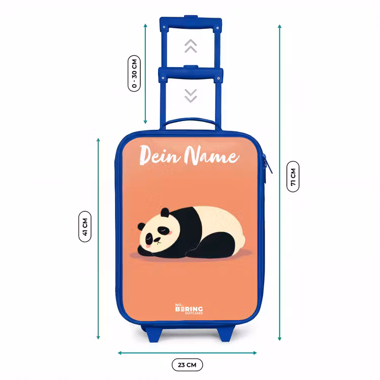 Kinderkoffer Blau mit Name - Panda - Schlafend - Orange — 7