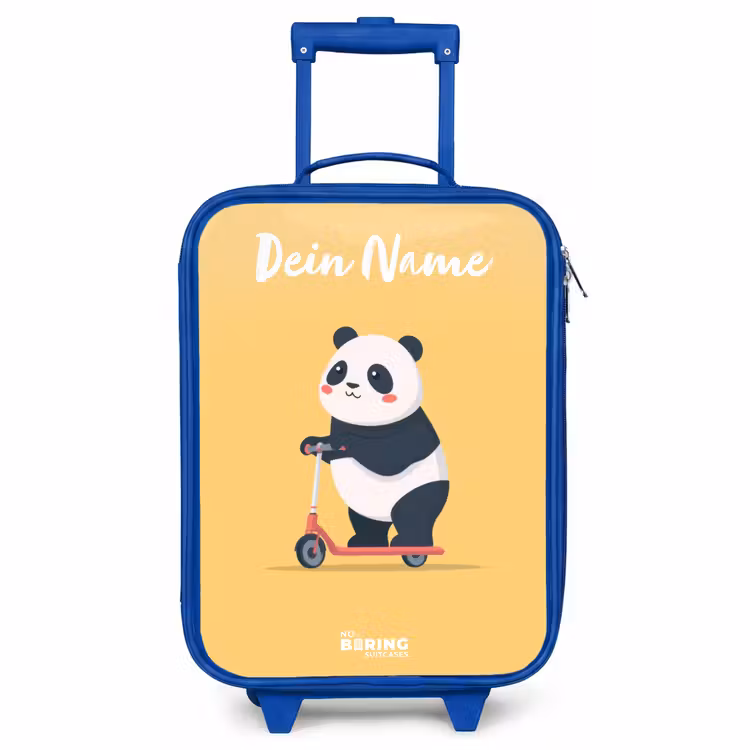 Kinderkoffer Blau mit Name - Panda - Stufe - Gelb — 1