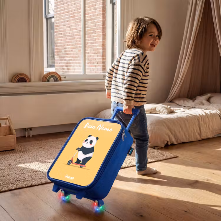 Kinderkoffer Blau mit Name - Panda - Stufe - Gelb — 2