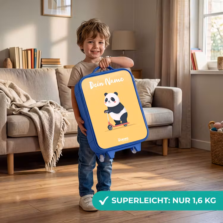 Kinderkoffer Blau mit Name - Panda - Stufe - Gelb — 3