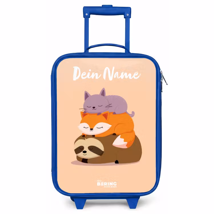 Kinderkoffer Blau mit Name - Tiere - Schlafen - Gemeinsam — 1