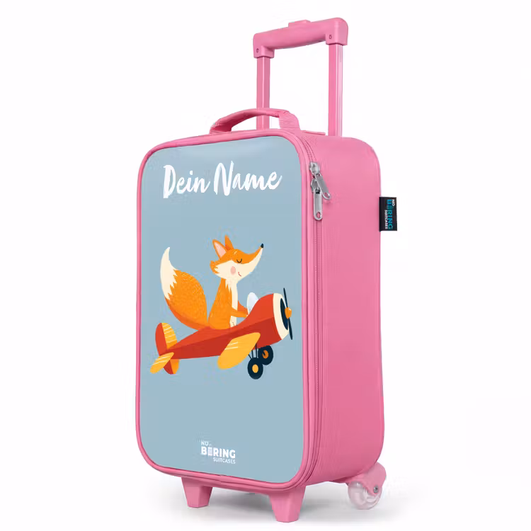 Kinderkoffer Rosa mit Name - Fuchs - Flugzeug - Fliegen — 8