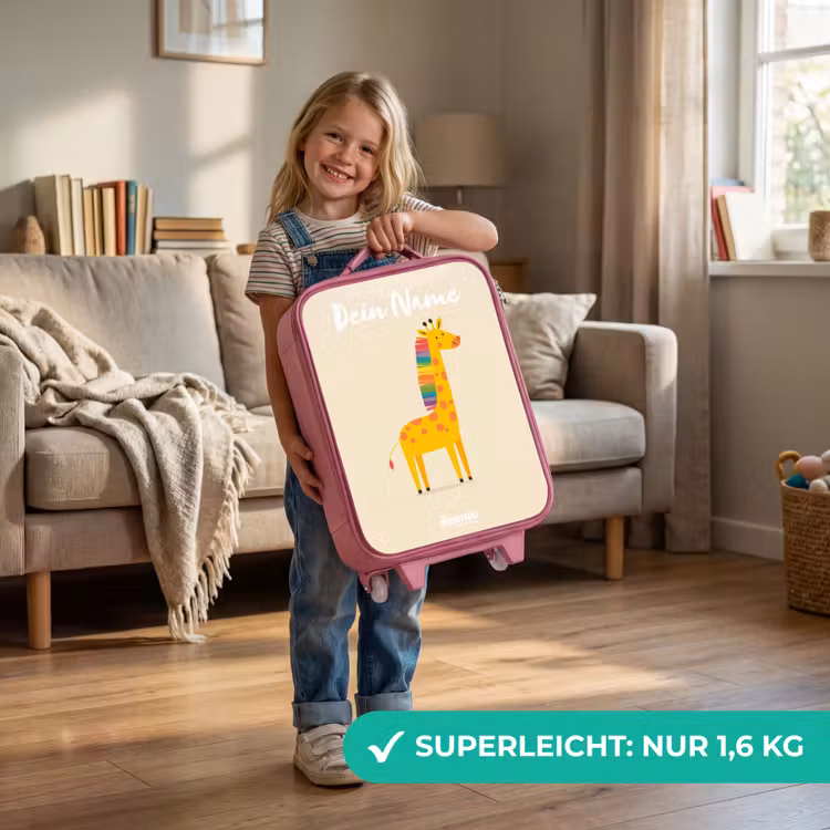 Kinderkoffer Rosa mit Name - Giraffe - Tier - Farbenfroh — 3