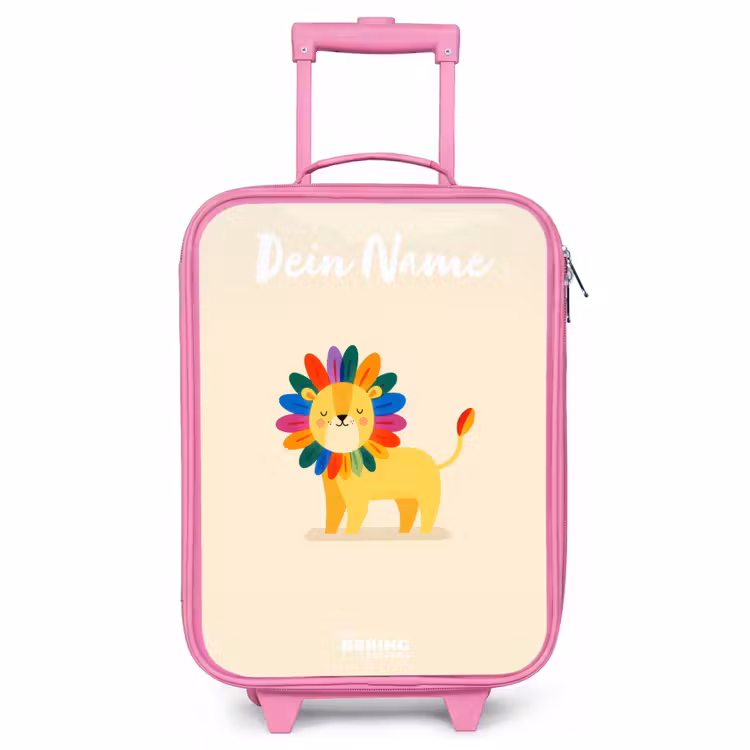 Kinderkoffer Rosa mit Name - Löwe - Mähne - Farbenfroh — 1