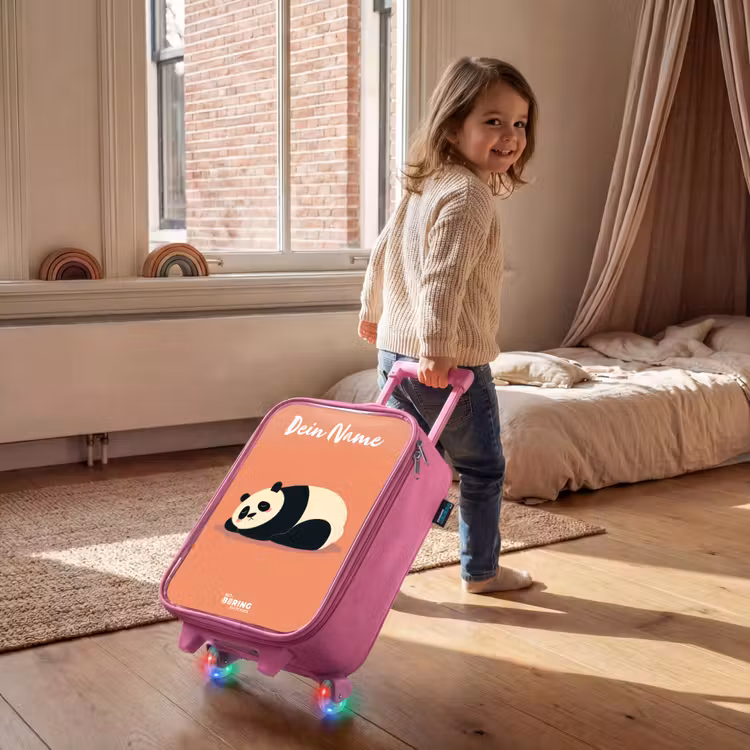 Kinderkoffer Rosa mit Name - Panda - Schlafend - Orange — 2