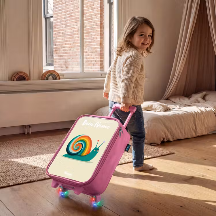 Kinderkoffer Rosa mit Name - Schnecke - Regenbogen - Farbenfroh — 2