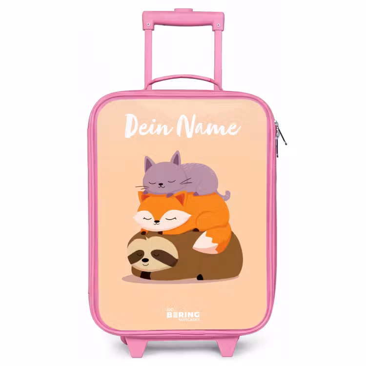 Kinderkoffer Rosa mit Name - Tiere - Schlafen - Gemeinsam — 1