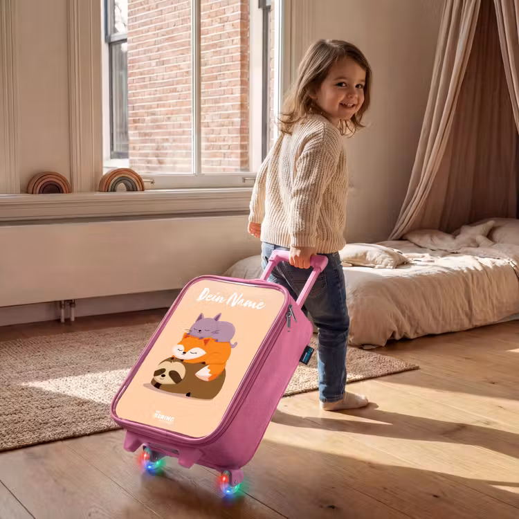 Kinderkoffer Rosa mit Name - Tiere - Schlafen - Gemeinsam — 2