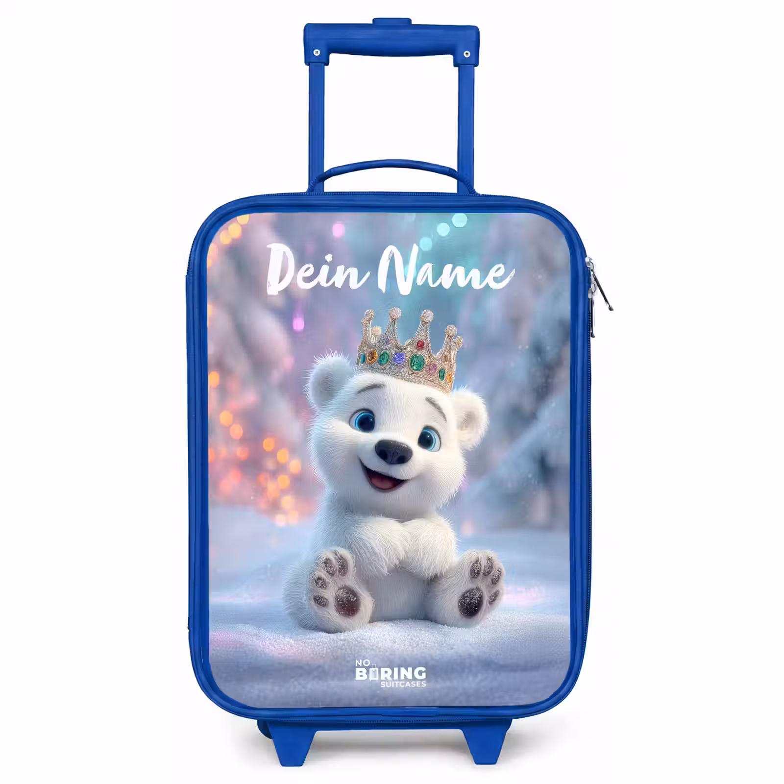 Kinderkoffer Blau mit Name - Eisbär - Krone - Winter — 1