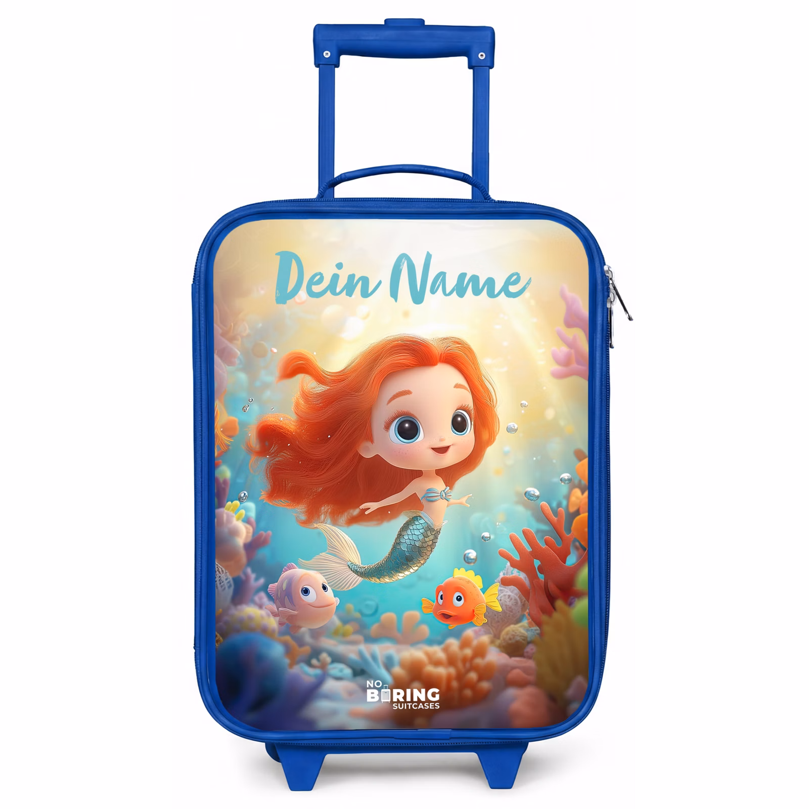 Kinderkoffer Blau mit Name - Meerjungfrau - Fisch - Koralle — 1