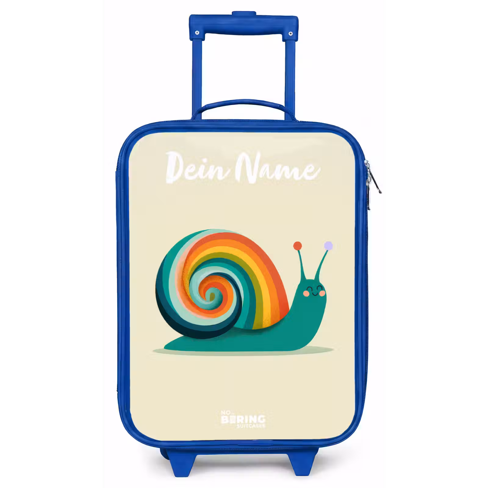 Kinderkoffer Blau mit Name - Schnecke - Regenbogen - Farbenfroh — 1