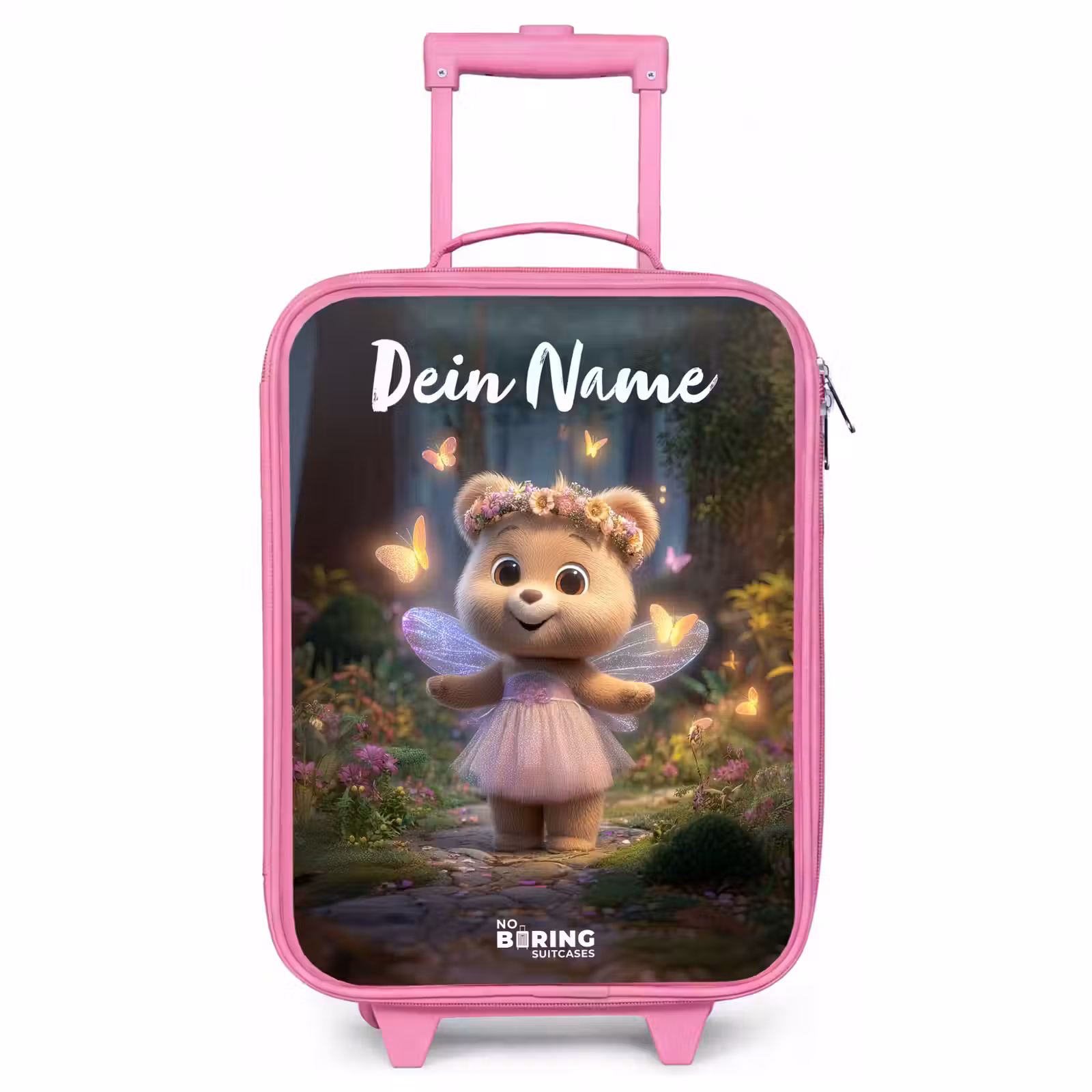 Kinderkoffer Rosa mit Name - Bär - Schmetterlinge - Wald - Fee — 1