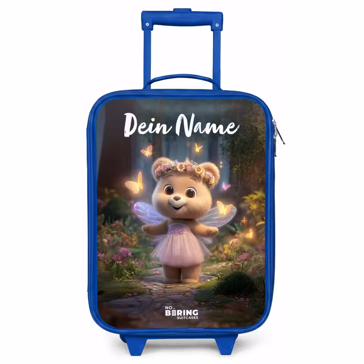 Kinderkoffer Blau mit Name - Bär - Schmetterlinge - Wald - Fee — 1