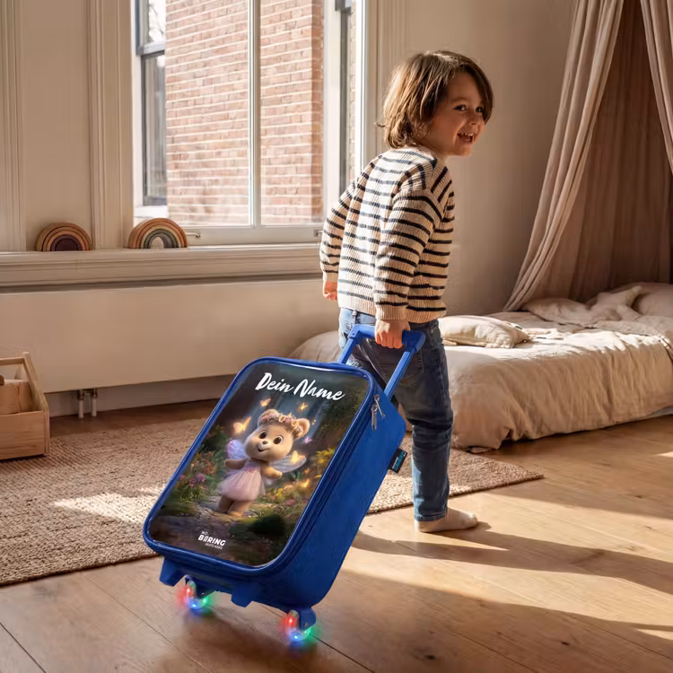 Kinderkoffer Blau mit Name - Bär - Schmetterlinge - Wald - Fee — 2