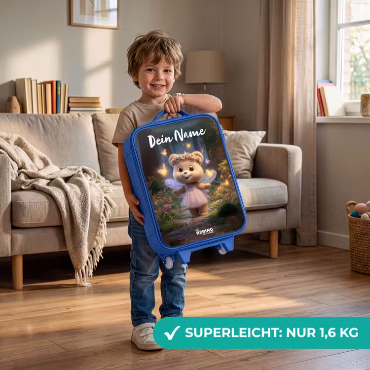 Kinderkoffer Blau mit Name - Bär - Schmetterlinge - Wald - Fee — 3