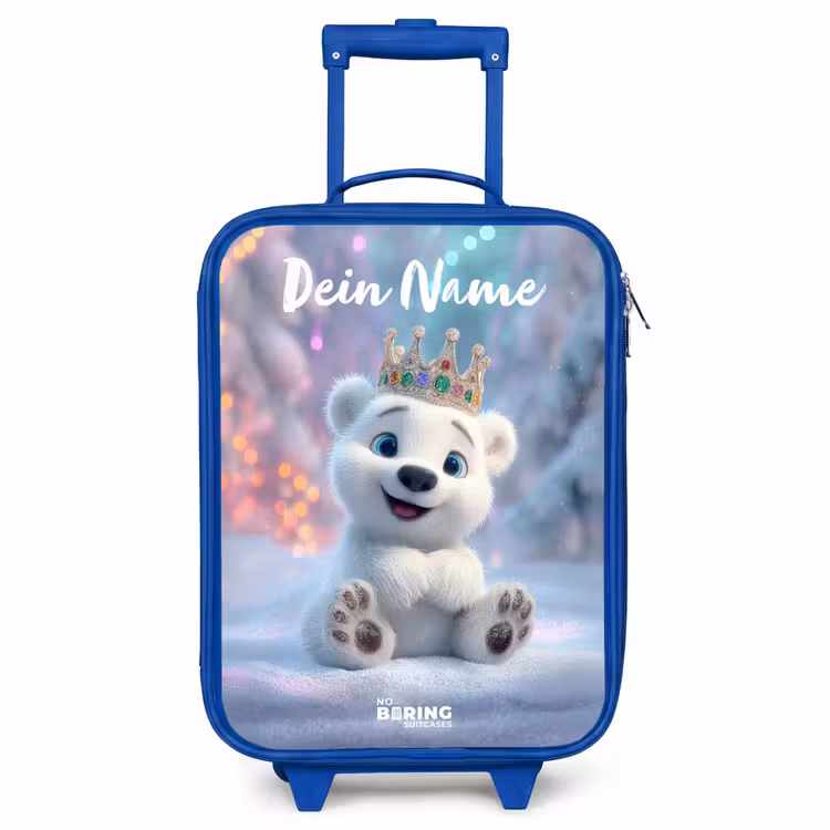 Kinderkoffer Blau mit Name - Eisbär - Krone - Winter — 1