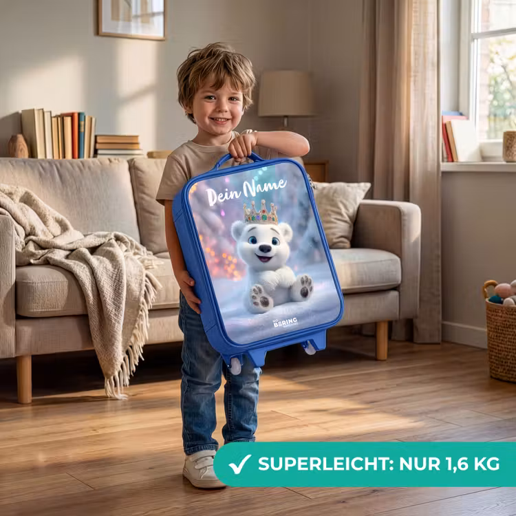 Kinderkoffer Blau mit Name - Eisbär - Krone - Winter — 3