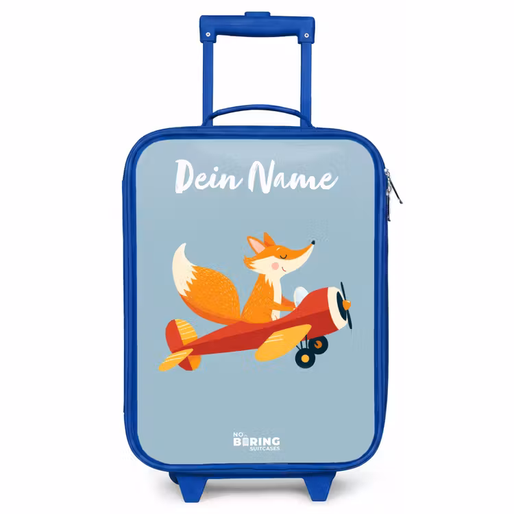 Kinderkoffer Blau mit Name - Fuchs - Flugzeug - Fliegen — 1
