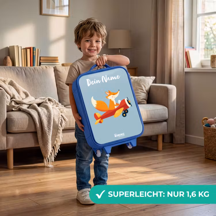 Kinderkoffer Blau mit Name - Fuchs - Flugzeug - Fliegen — 3