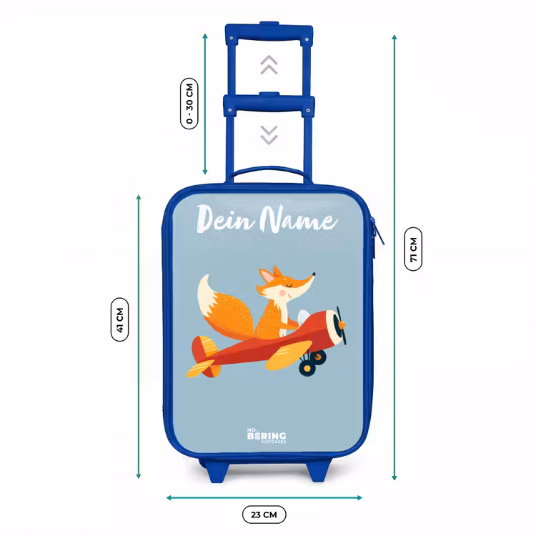 Kinderkoffer Blau mit Name - Fuchs - Flugzeug - Fliegen — 7