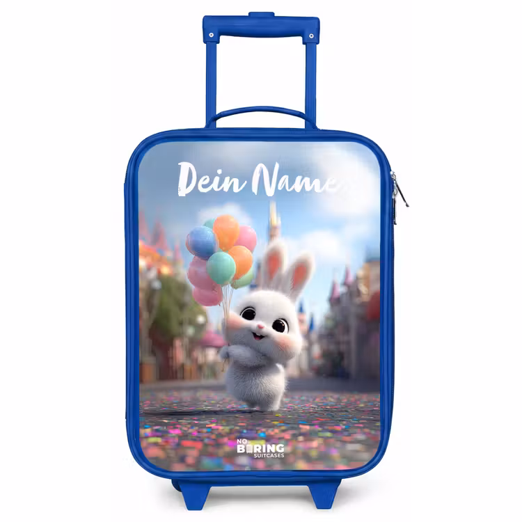 Kinderkoffer Blau mit Name - Kaninchen - Luftballons — 1