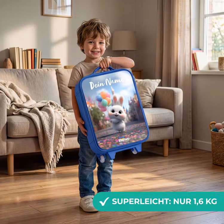 Kinderkoffer Blau mit Name - Kaninchen - Luftballons — 3