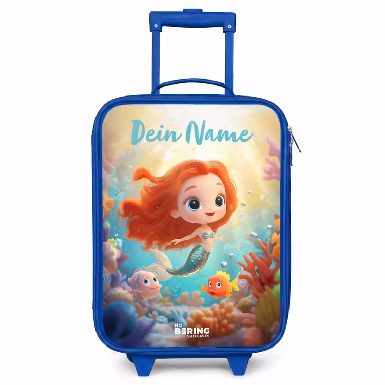 Kinderkoffer Blau mit Name - Meerjungfrau - Fisch - Koralle — 1