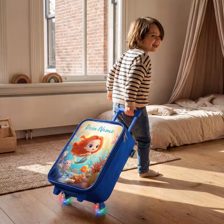Kinderkoffer Blau mit Name - Meerjungfrau - Fisch - Koralle — 2