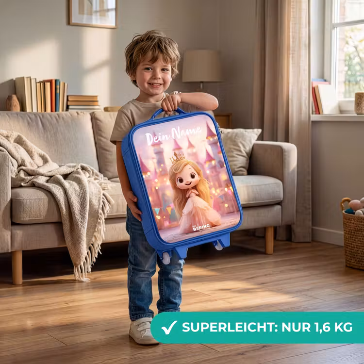 Kinderkoffer Blau mit Name - Prinzessin - Rosa - Schloss — 3