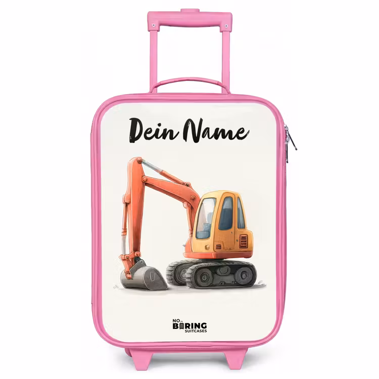 Kinderkoffer Rosa mit Name - Bagger - Signiert - Orange — 1