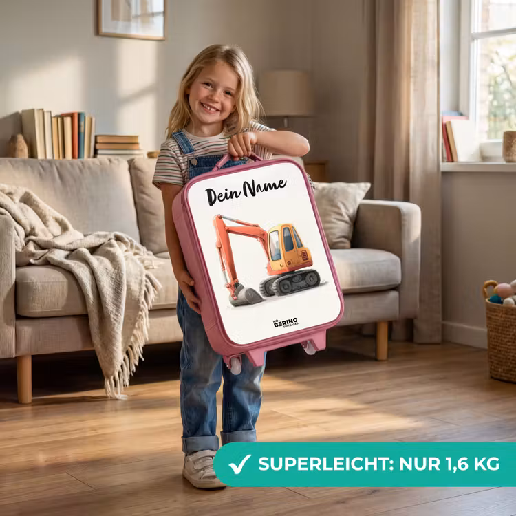 Kinderkoffer Rosa mit Name - Bagger - Signiert - Orange — 3