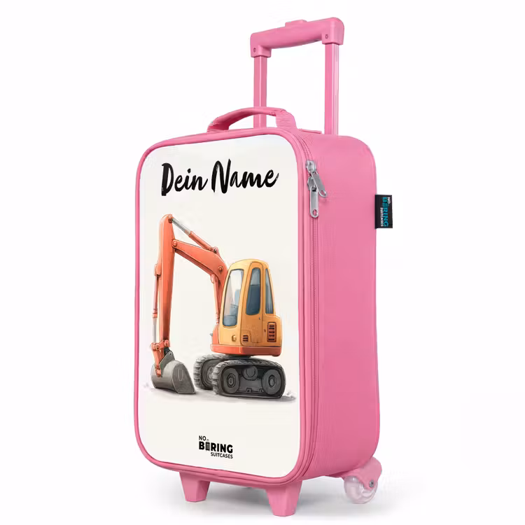 Kinderkoffer Rosa mit Name - Bagger - Signiert - Orange — 8