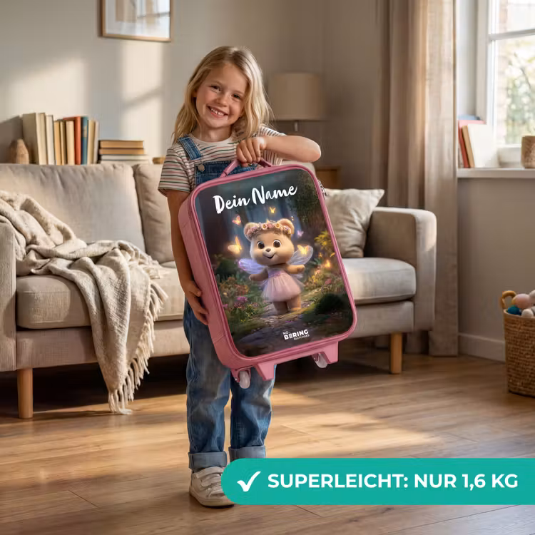 Kinderkoffer Rosa mit Name - Bär - Schmetterlinge - Wald - Fee — 3