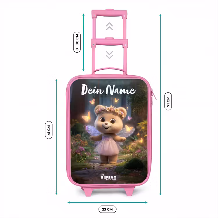 Kinderkoffer Rosa mit Name - Bär - Schmetterlinge - Wald - Fee — 7