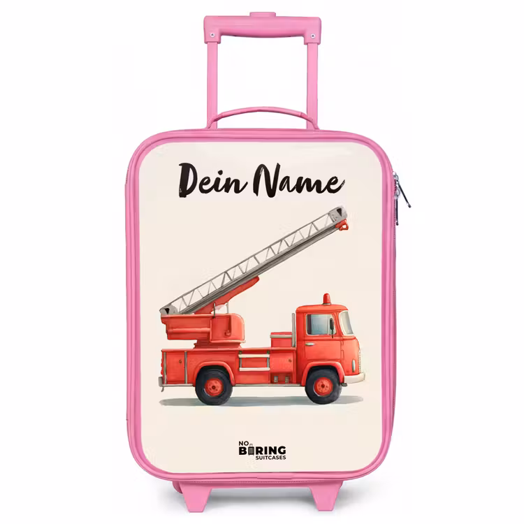 Kinderkoffer Rosa mit Name - Feuerwehrauto - Signiert - Rot — 1