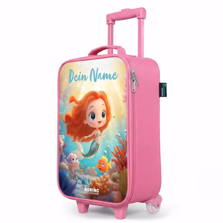Kinderkoffer Rosa mit Name - Meerjungfrau - Fisch - Koralle — 8