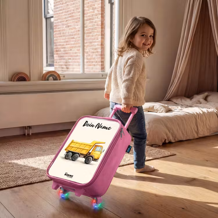Kinderkoffer Rosa mit Name - Muldenkipper - Signiert - Gelb — 2