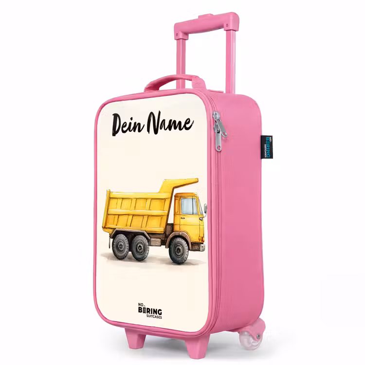 Kinderkoffer Rosa mit Name - Muldenkipper - Signiert - Gelb — 8